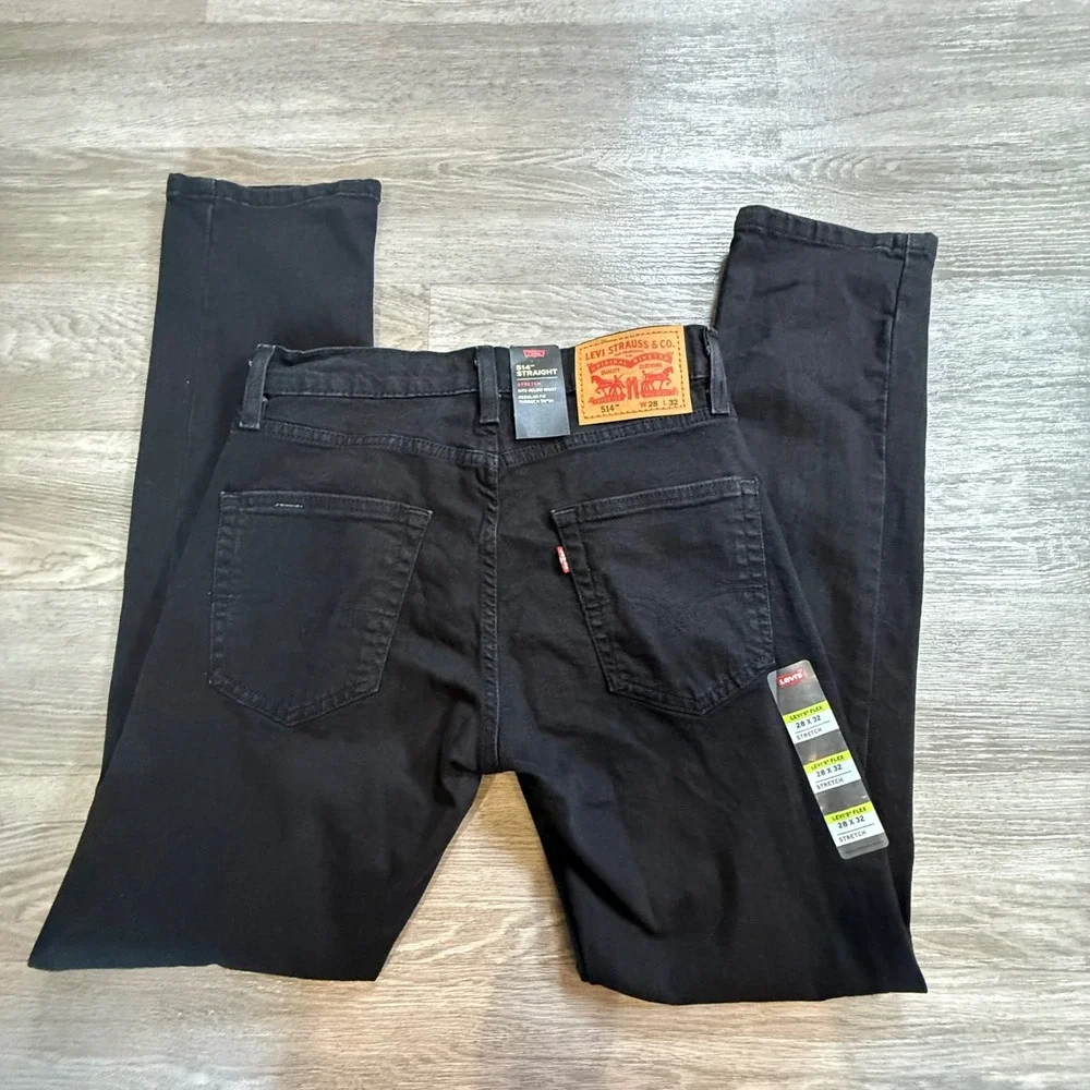 Levis 514 Straight Fit Mens Black Stretch Jeans 28x32 NWT 00514-1434